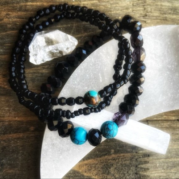 BLACK ONYX COPEER TURQUOISE BRACELET STACK - Picture 4 of 4